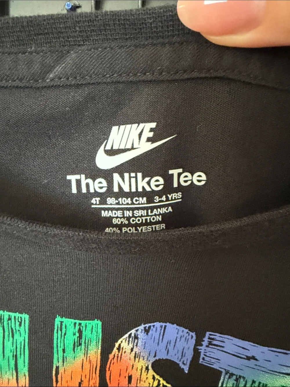 Nike Kids Long-Sleeve 'Just Do It.' Shirt in Black with Rainbow Letters
